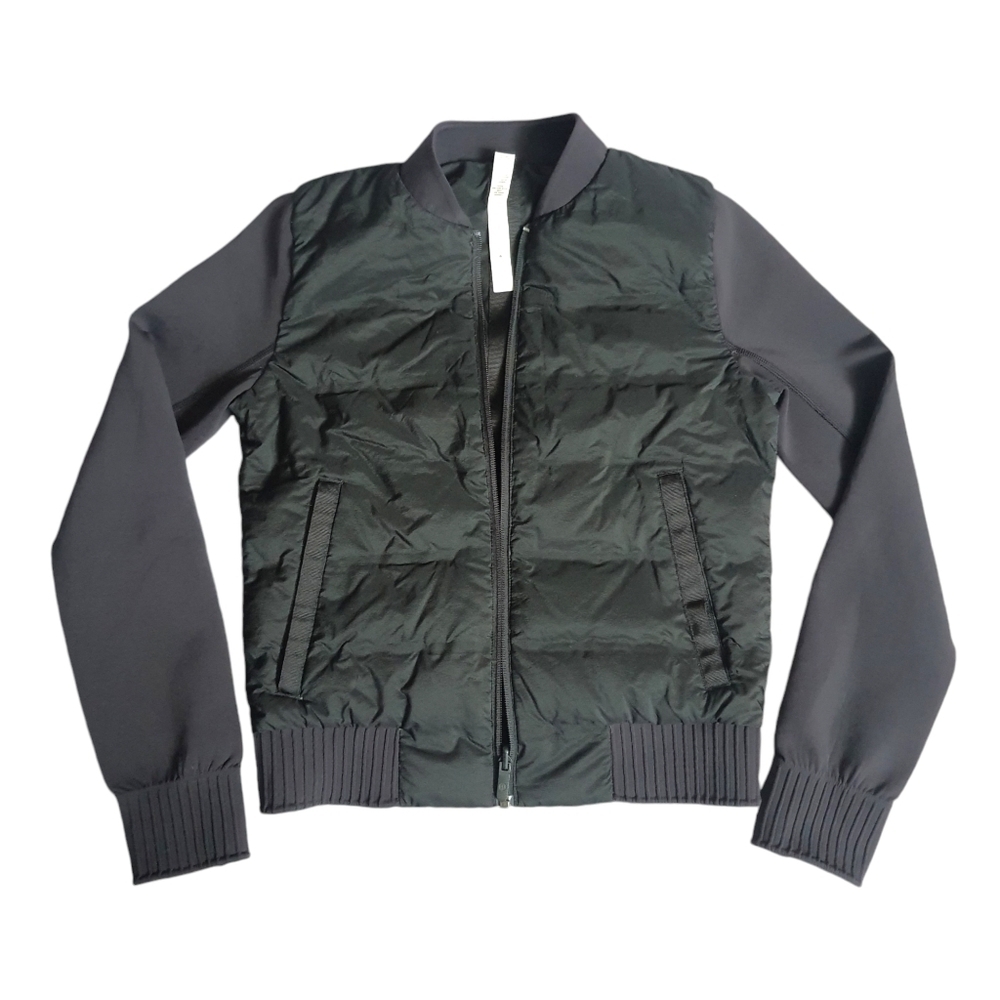 Lululemon Down & Around Bomber Jacket (reversible) Womens 2 Black Quilted Puffer